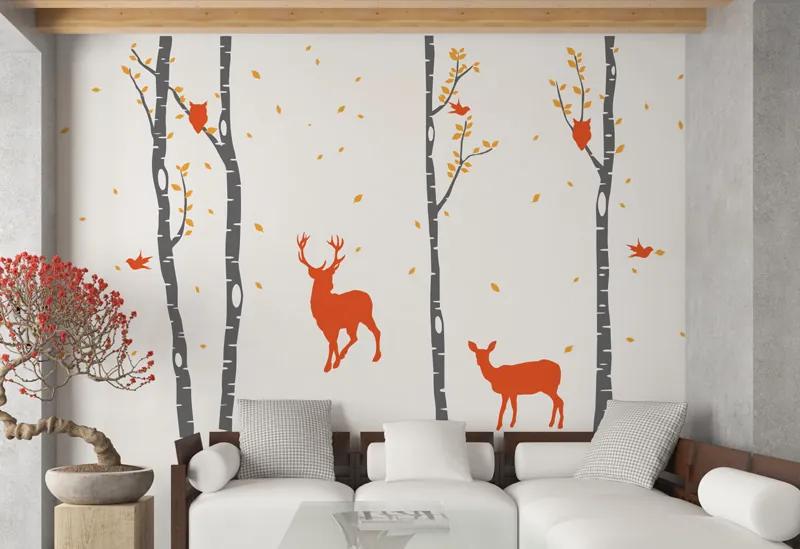 GLIX Birch grove - autocolant de perete Portocaliu + trib gri 330 x 230 cm