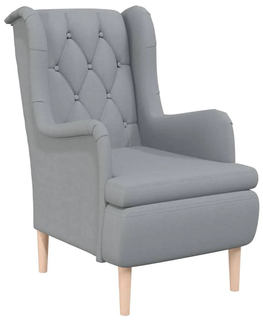 329384 vidaXL Fotoliu cu picioare din lemn de hevea, gri deschis, textil