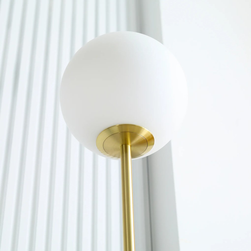 HOMCOM Lampadar metal Lampadar de podea salon auriu cu 2 capete abajur globe alb sticlă mată, 25W, 33 x 25 x 155,5 cm | Aosom Romania