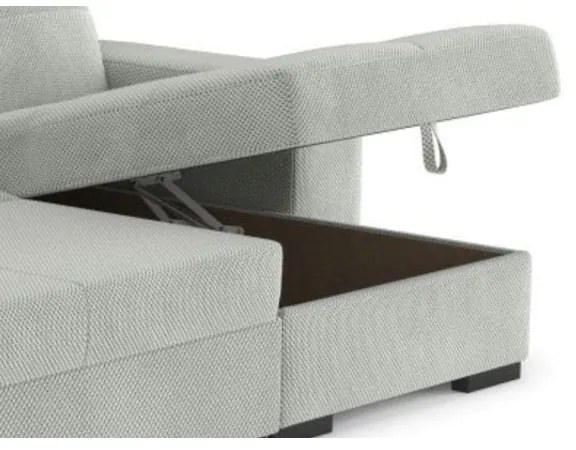 Canapea extensibilă PALERMO cu spațiu de depozitare și taburet, gri deschis, pe partea dreaptă