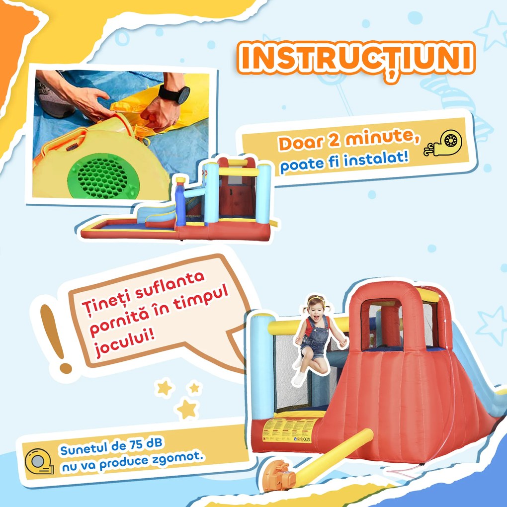 Castel Gonflabil pentru Copii Outsunny 4 in 1,4.35x2.45x2m,Albastru, Rosu, Galben| Aosom RO