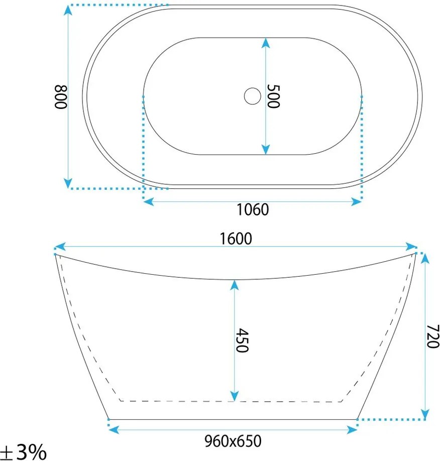 Cada freestanding cu ventil alb Rea Ferrano Slim 160 cm alb