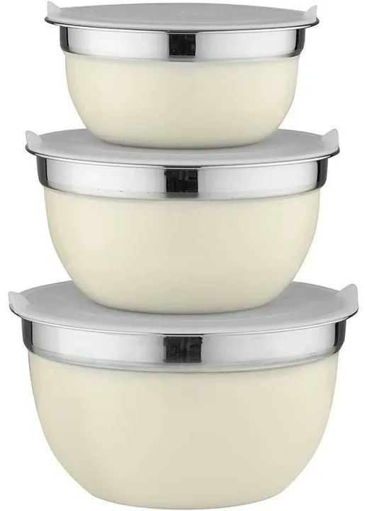 Florina Set de 3 boluri din oțel inoxidabil cucapace, crem