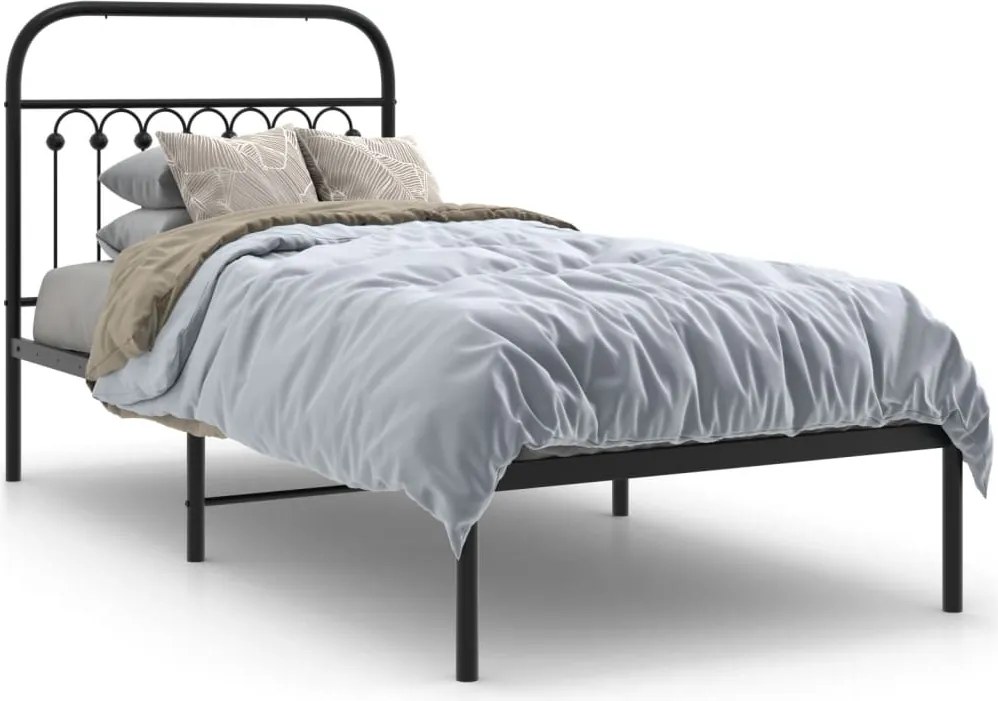 vidaXL Cadru de pat metalic cu tăblie, negru, 90x190 cm