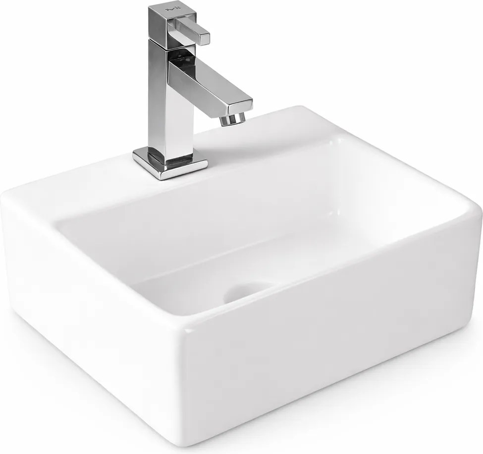 LAGE || Lavabou, de pus pe blat, ceramică, alb, colțuros