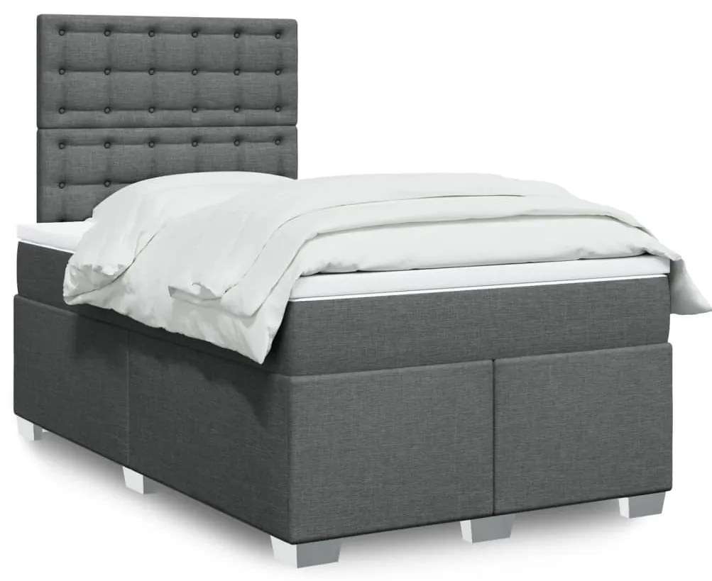 vidaXL Pat box spring cu saltea, gri închis, 120x200 cm, textil