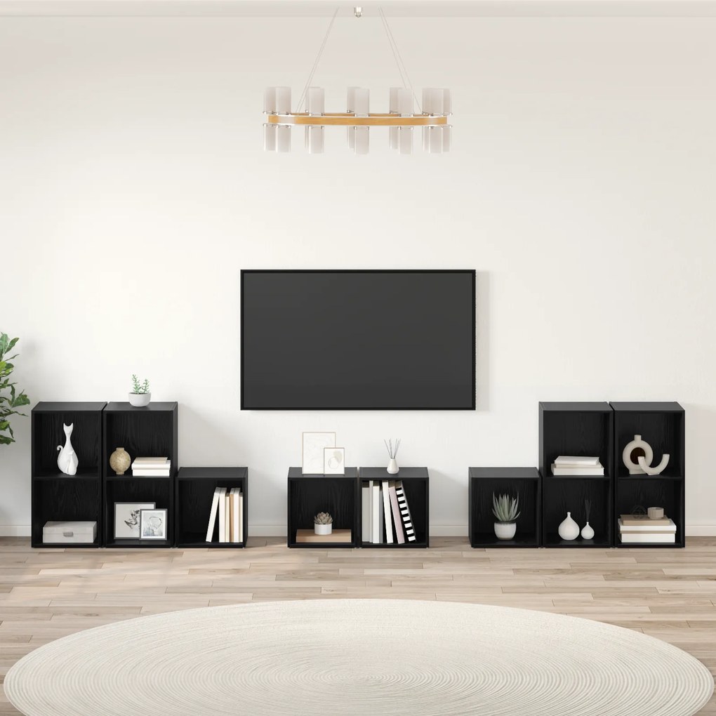 vidaXL Set dulap TV cu raft cu depozitare 8 pcs Stejar Negru Lemn compozit