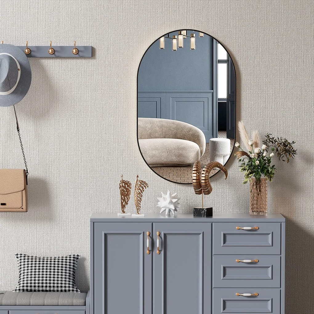 Oglinda ovala de perete OLVANI 80x40 cm cu rama neagra