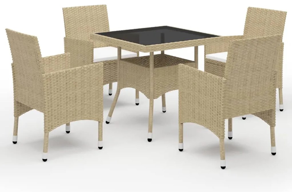 vidaXL Set mobilier de grădină, 5 piese, bej, poliratan și sticlă