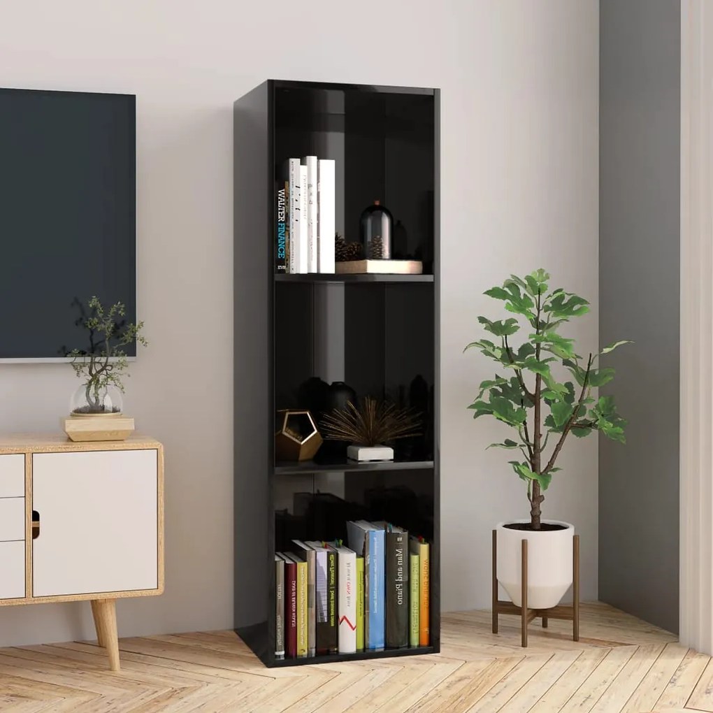 800142 vidaXL Bibliotecă/Comodă TV, negru extralucios, 36x30x114 cm, PAL