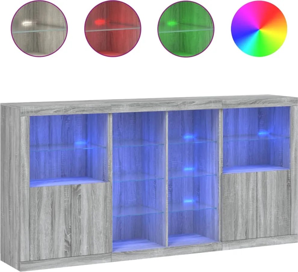 vidaXL Servantă cu lumini LED, gri sonoma, 202x37x100 cm