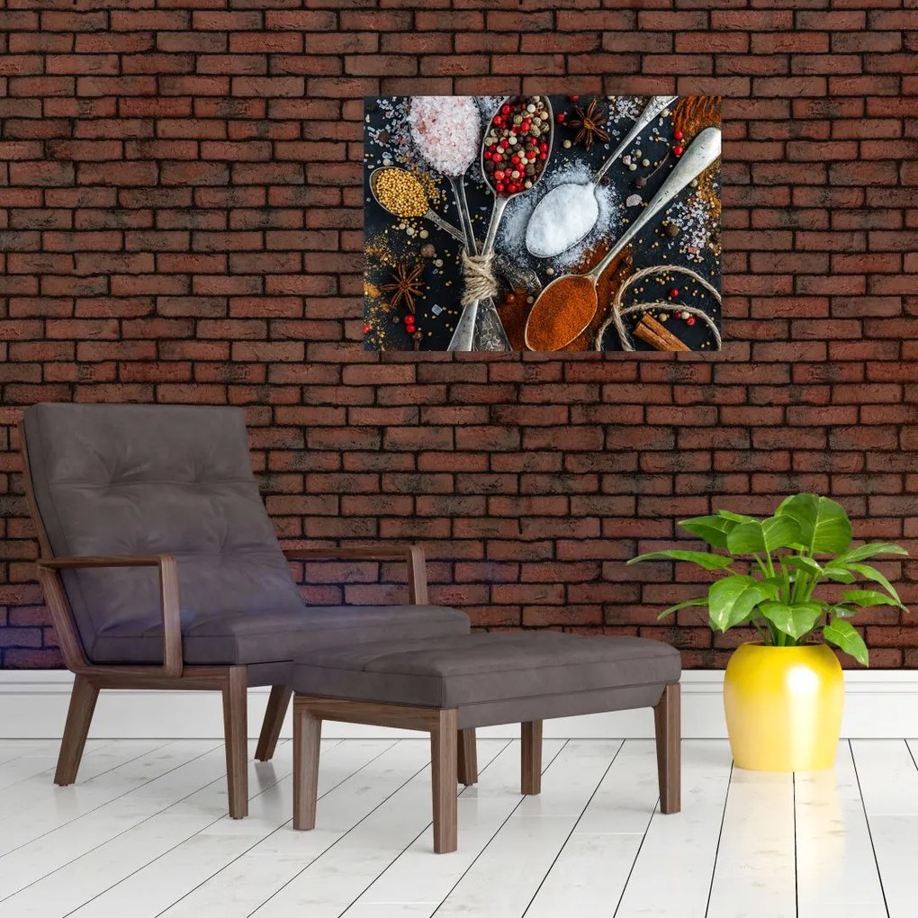 Tablou pe sticlă cu linguri cu condimente (70x50 cm)
