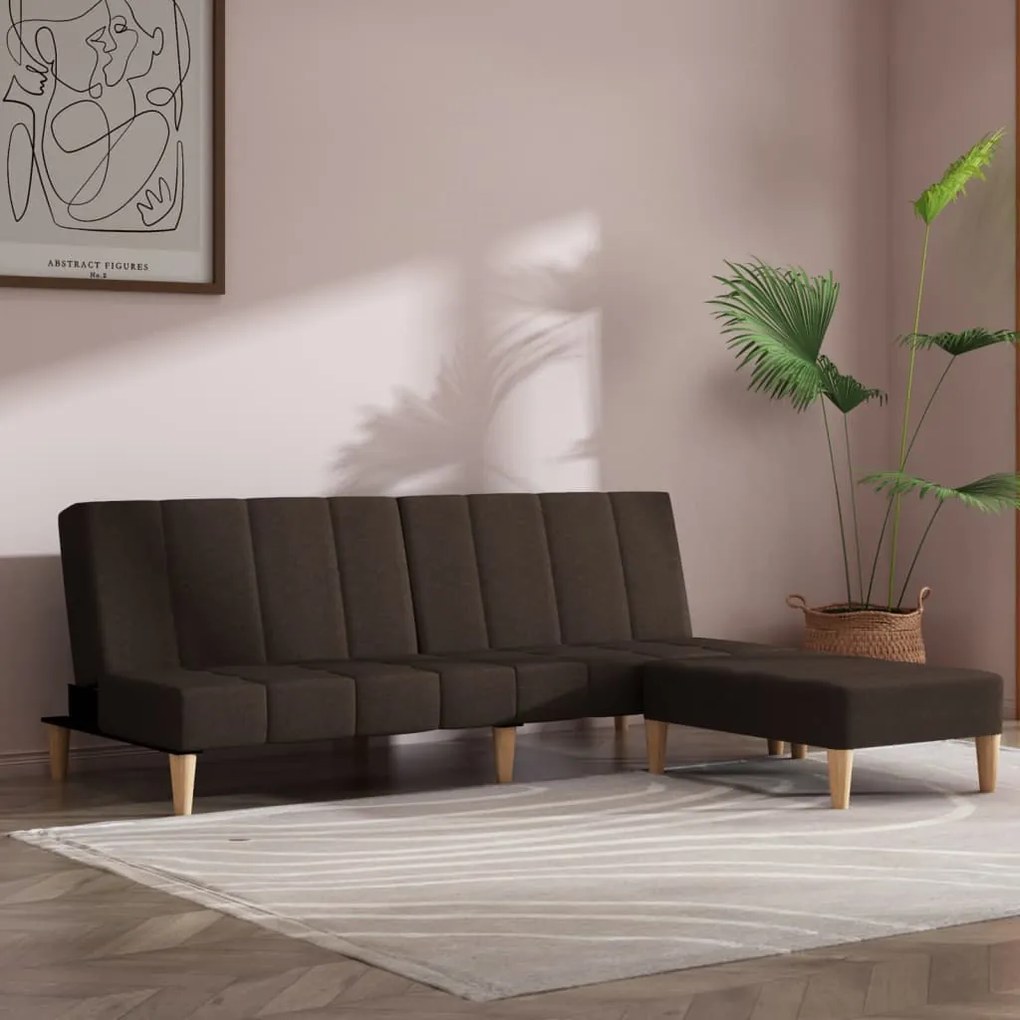 3081766 vidaXL Canapea extensibilă 2 locuri, cu taburet, maro închis, textil