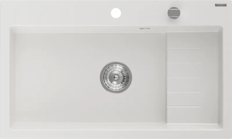 Mexen Omar chiuvetă de bucătărie din granit cu 1 compartiment 800 x 480 mm, alb, sifon crom - 6520801005-20