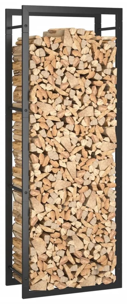 Rastel pentru lemne de foc, negru mat, 50x28x132 cm, otel