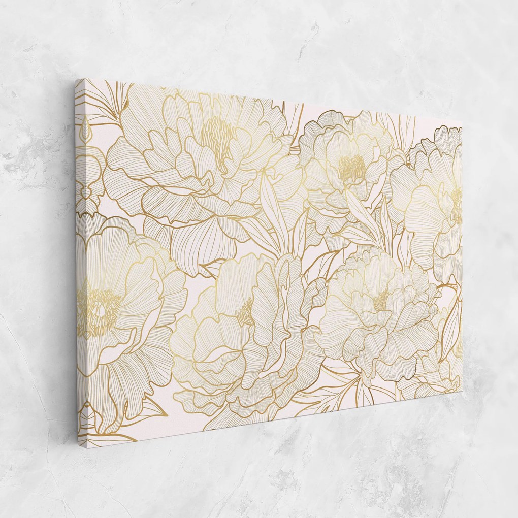 Tablou Canvas, 80x120cm, Dormitor si Living, Flori, Bujori, Golden Peony