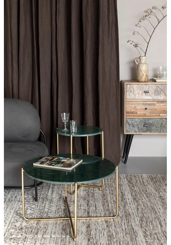 Măsuță de cafea verde/aurie rotundă cu blat din marmură ø 70 cm Timpa – White Label