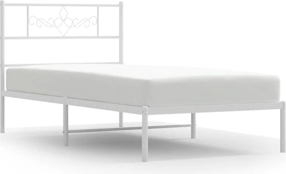 vidaXL Cadru de pat metalic cu tăblie, alb, 100x190 cm