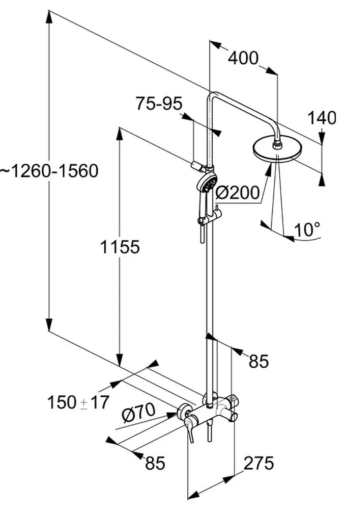 Set de dus Dual Shower System 200, cu baterie, crom Crom lucios