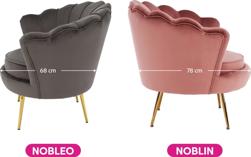 Fotoliu în stil Art-deco, catifea Velvet roz/crom auriu, NOBLIN