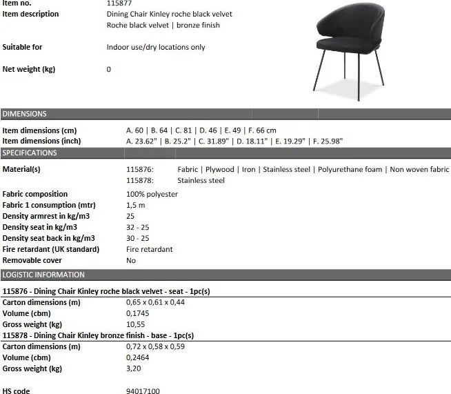 Scaun tapitat design LUX Kinley, catifea roche neagra 115877 HZ