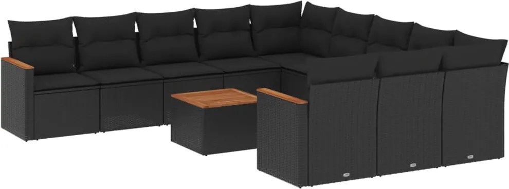 vidaXL Set canapele de grădină, 12 piese, cu perne, negru, poliratan