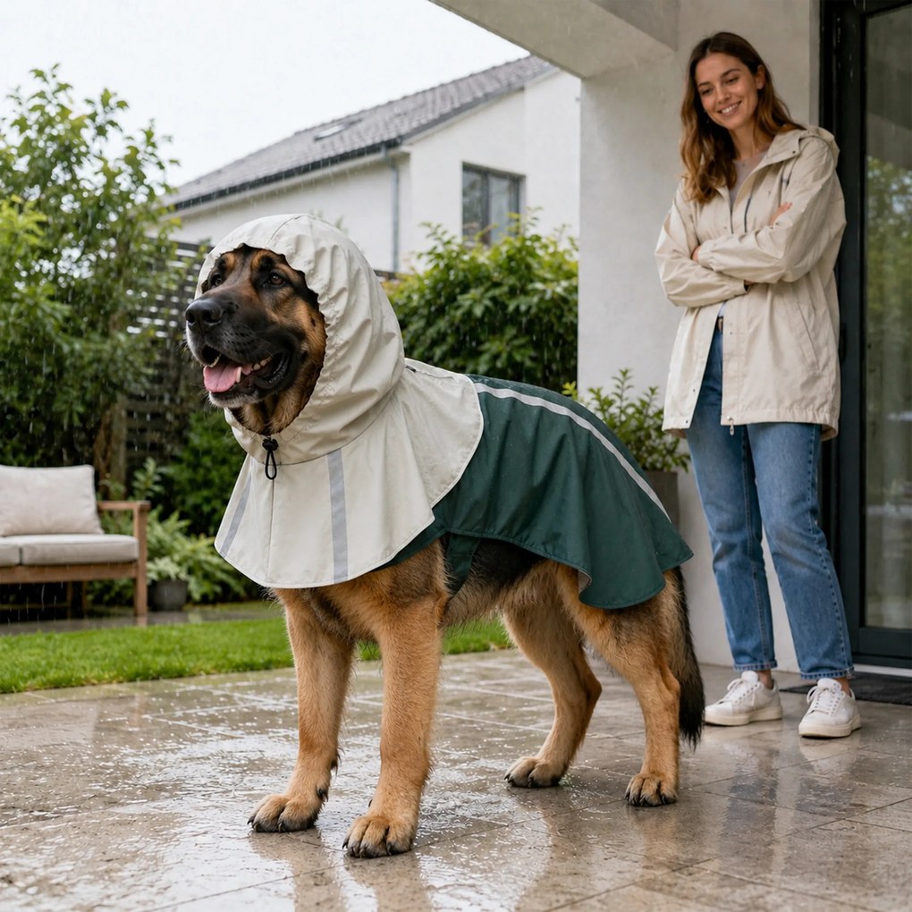 PawHut Impermeabil pentru Câini de Talie Foarte Mare, cu Glugă, Orificiu pentru Lesă și Benzi Reflectorizante, Verde | Aosom Romania