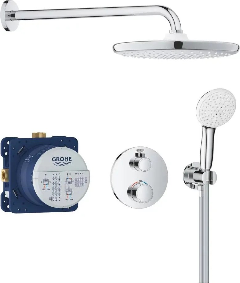 Sistem de dus Grohe Grohtherm Tempesta 210 incastrat cu baterie rotunda