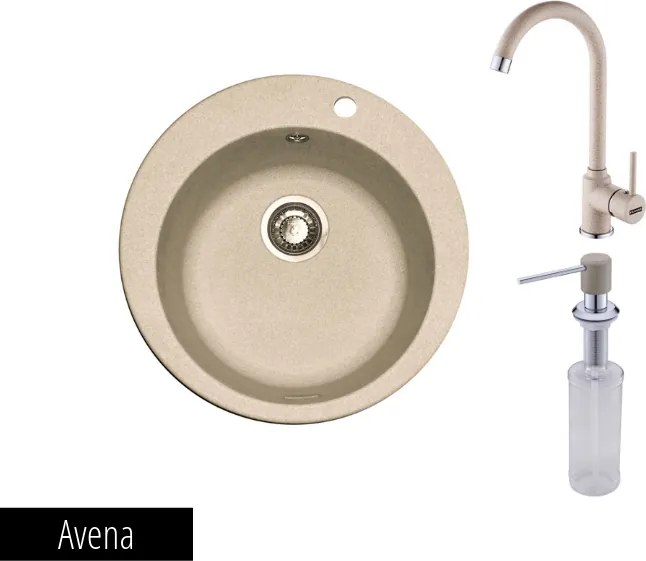 Pachet Franke Chiuveta bucatarie rotunda Fragranite ROTONDO ROG 610 + Baterie chiuveta bucatarie Pola + Dozator detergent Avena