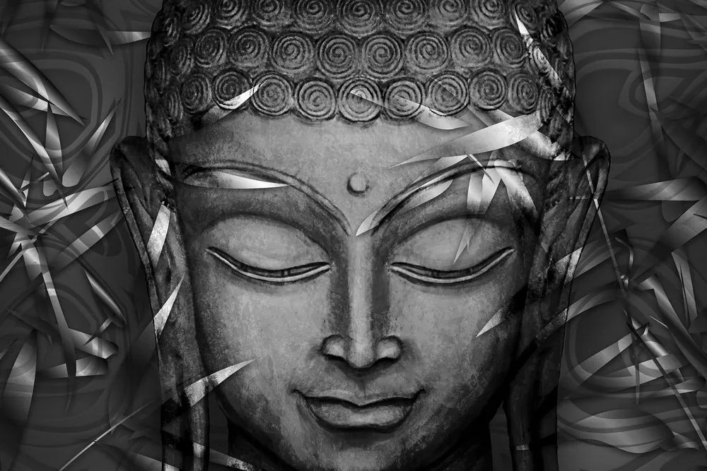 Tablou Buddha zâmbitor în alb-negru