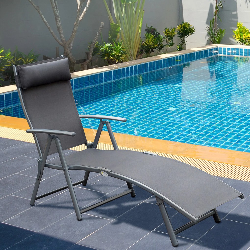 Outsunny Sezlong Relax Pliabil Schelet in Metal 137x63.5x100.5cm Gri