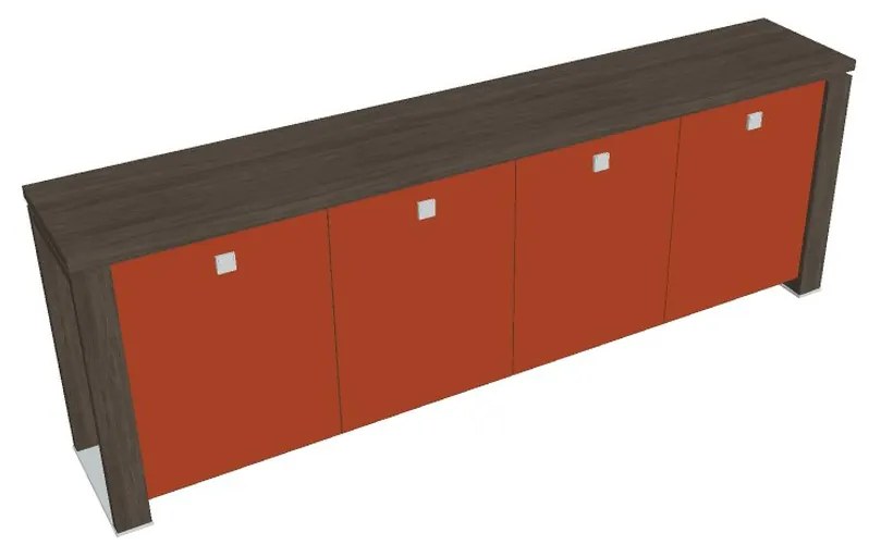 Dulap mic Verno+ S 260 x 46 x 90 cm, uși de sticlă, stejar antracit / portocaliu