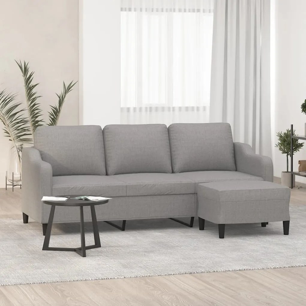 3153511 vidaXL Canapea cu 3 locuri și taburet, gri deschis, 180 cm, textil