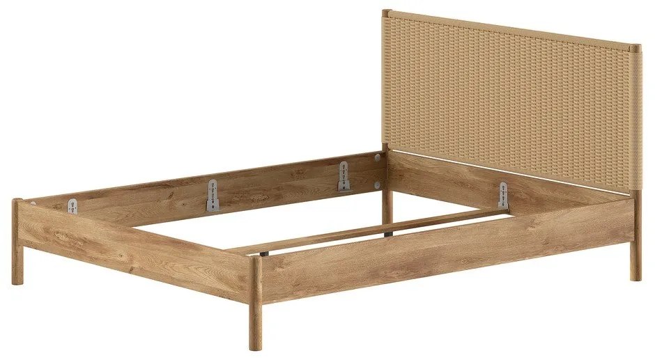Pat matrimonial în culoare naturală din lemn de stejar fără somieră 160x200 cm Olive Rope – Vipack