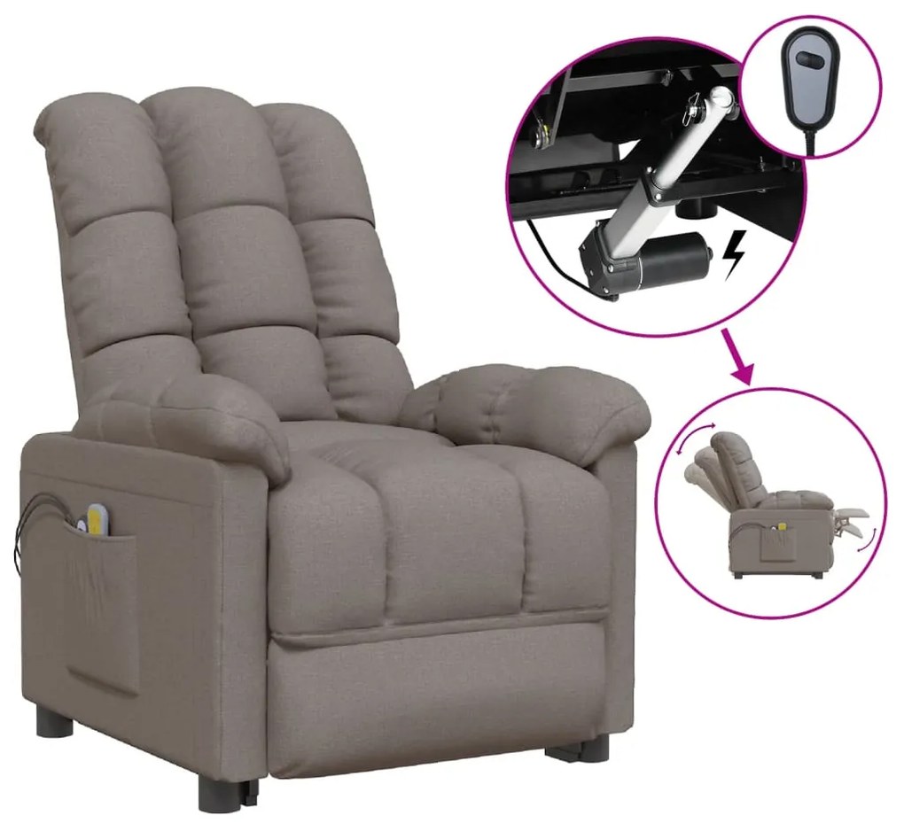 3073766 vidaXL Fotoliu de masaj electric rabatabil, gri taupe, textil