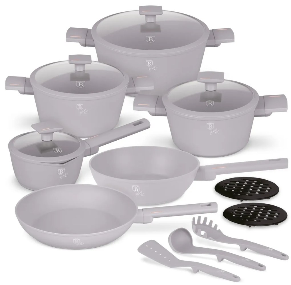 RESIGILAT - Set Oale si tigai 15 piese, antiaderente Taupe Collection Berlinger Haus BH 8111