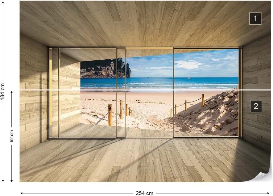 GLIX Fototapet - Beach 3D Modern Window View Vliesová tapeta  - 254x184 cm