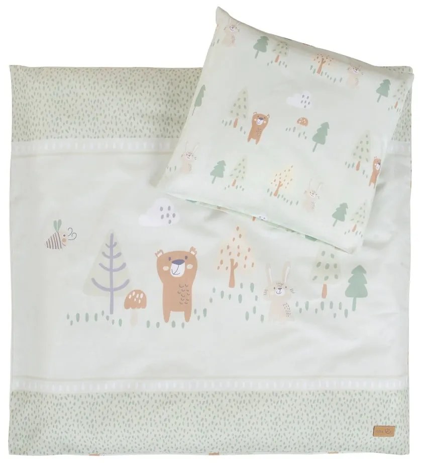 Lenjerie de pat pentru copii verde-deschis din bumbac pentru pătuț 80x80 cm Woodland Buddies – Roba