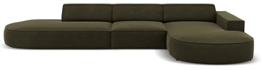 Colțar verde cu tapițerie din catifea (cu șezlong pe partea dreaptă) Jodie - Micadoni Home