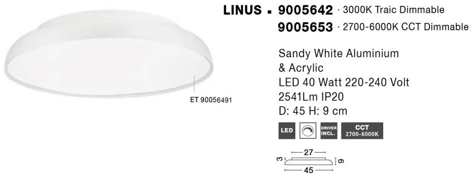 Plafoniera LED dimabila cu telecomanda LINUS D-45cm