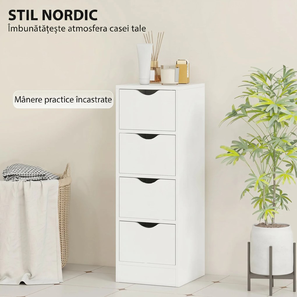 HOMCOM Dulap de Baie Economisitor de Spațiu 4 Sertare în Stil Nordico | Aosom Romania