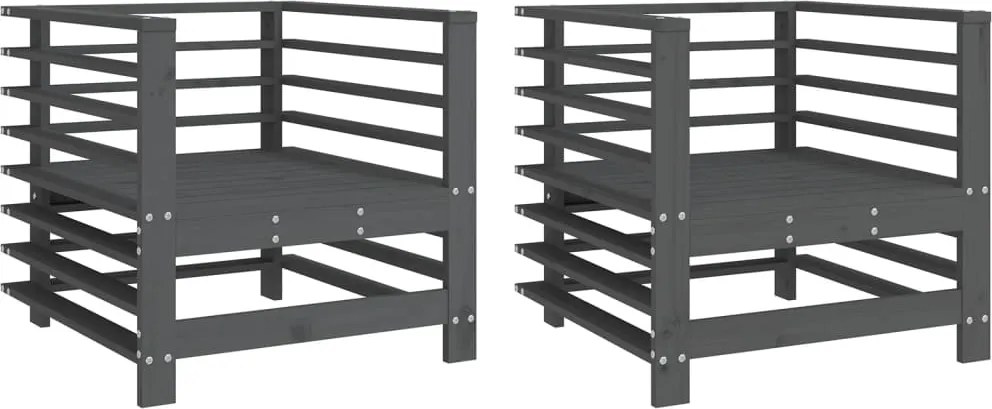 vidaXL Scaune de grădină, 2 buc., gri, lemn masiv de pin