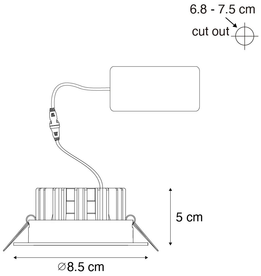 Set de 6 spoturi încastrate albe 6,8 cm, inclusiv LED 750 lm, cu dimmer IP23 - Gaius