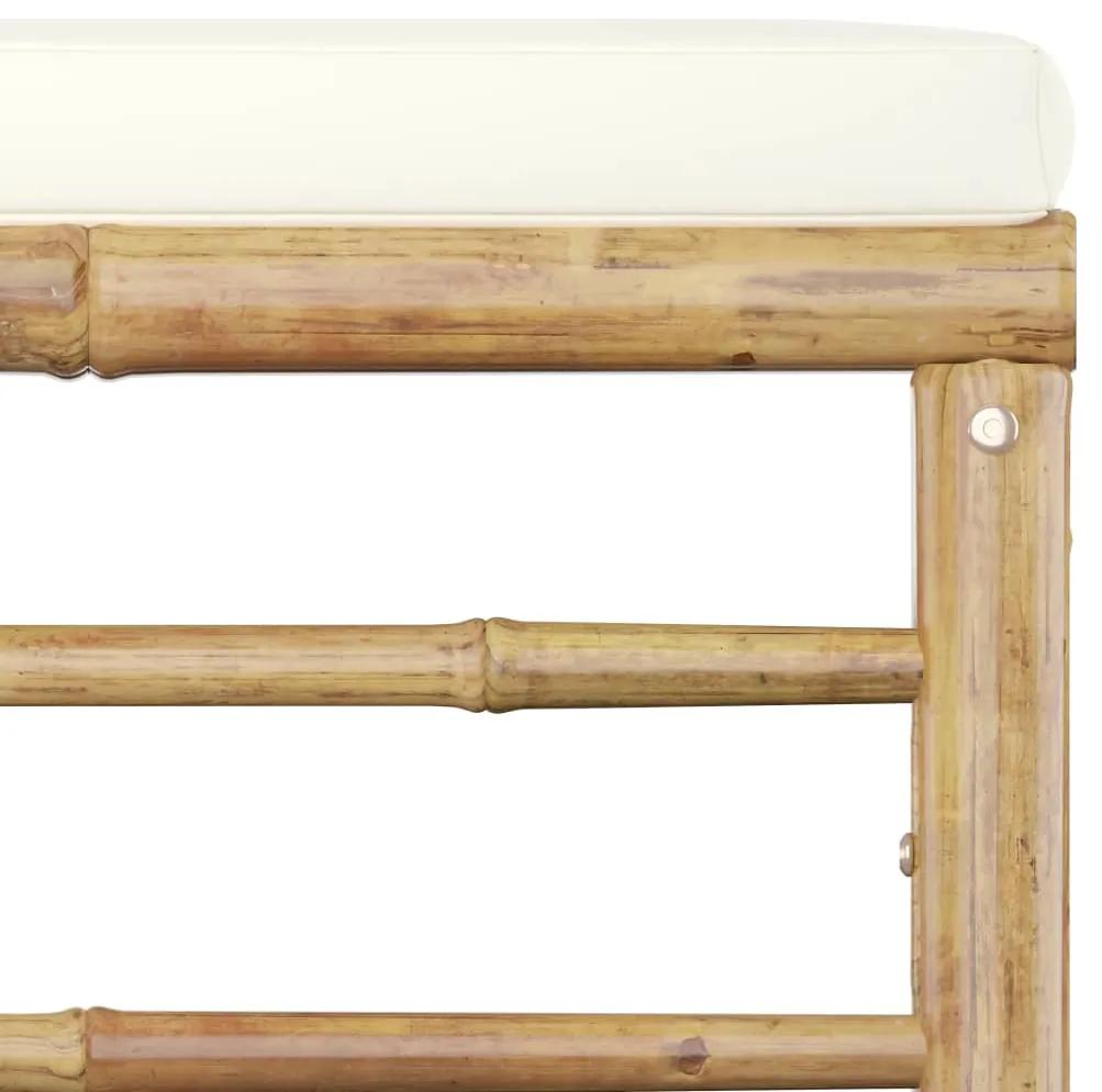 Set mobilier de gradina, 5 piese, perne alb crem, bambus Crem, 2x colt + mijloc  + suport pentru picioare + masa, 1