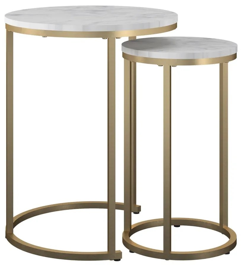 Măsuțe de cafea albe-aurii 2 buc. rotunde cu aspect de marmură ø 45 cm Amelia – CosmoLiving by Cosmopolitan