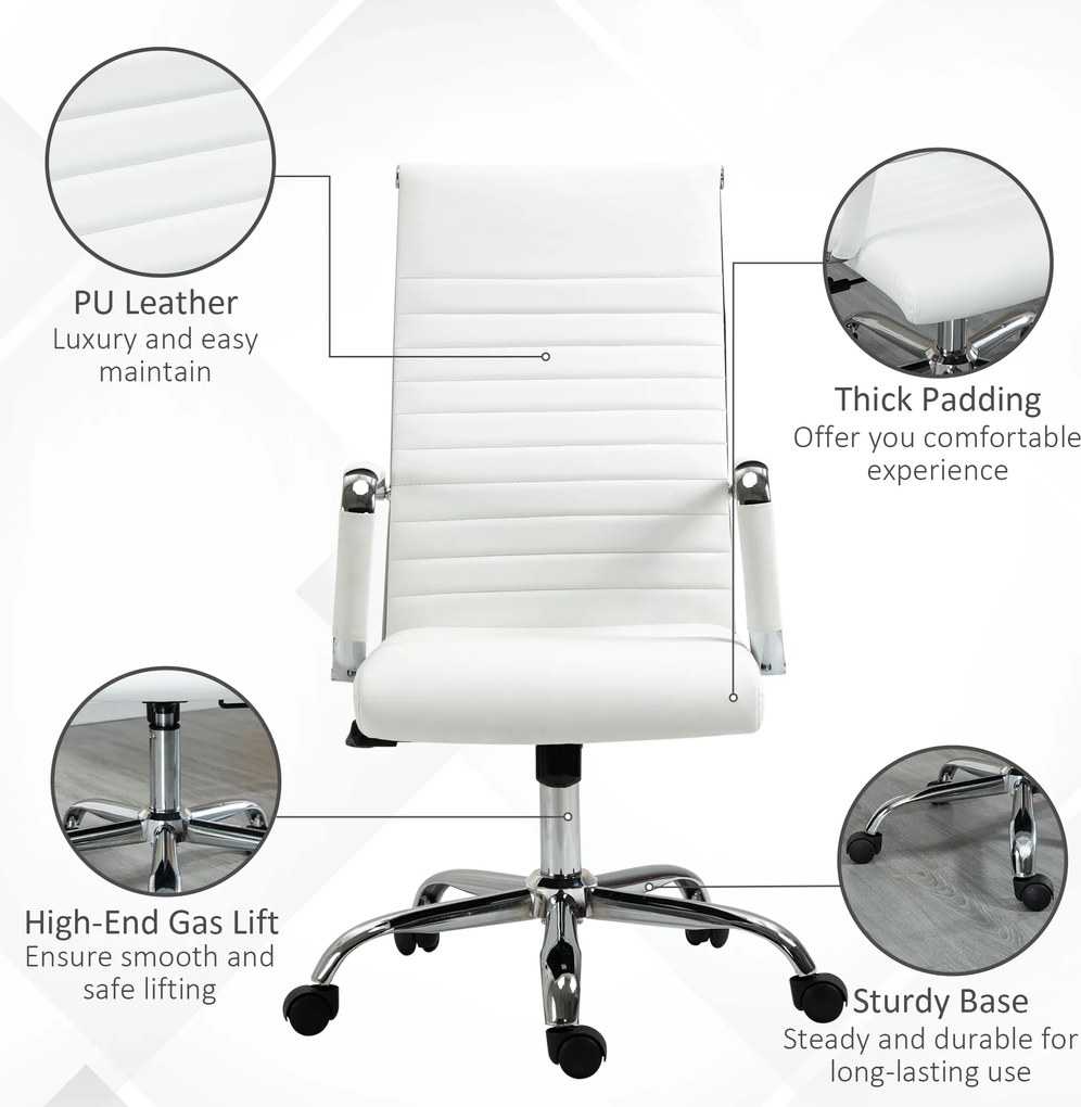 Vinsetto Scaun de birou ergonomic din piele ecologică, cu rotire și balans, 54x62x104-114 cm, alb | Aosom Romania
