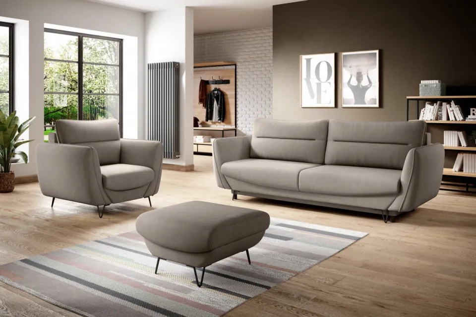 Set canapea extensibila, fotoliu si taburet, Silva S01, Eltap (Culoare: Gri deschis / Nube 3)