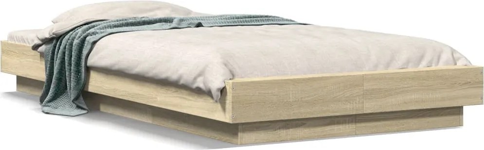 vidaXL Cadru de pat cu LED, stejar sonoma, 100x200 cm, lemn prelucrat