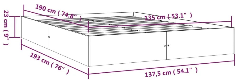 Cadru de pat dublu 4FT6, alb, 135x190 cm, lemn masiv Alb, 135 x 190 cm