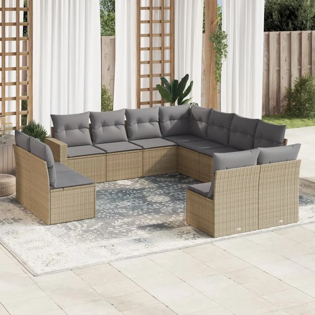 vidaXL Set canapele de grădină cu perne, 11 piese, bej, poliratan